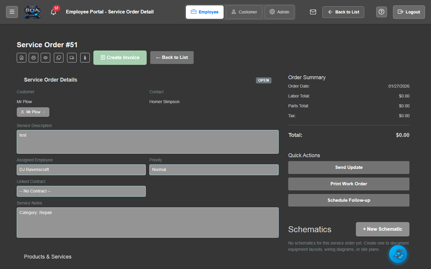 Service Order Detail